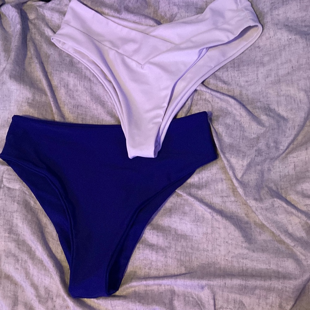 bikini bottoms, white shein, blue im not sure.